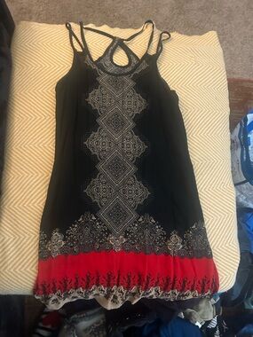 Rue21 Black and Cream Patterned Spaghetti Strap Dress